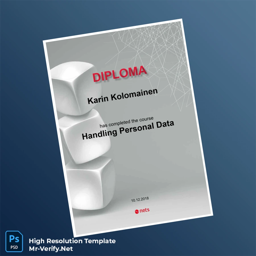 Finland Nets Diploma in Handling Personal Data – Fully Editable High Resolution Finland Nets Diploma in Handling Personal Data – Fully Editable High Resolution
