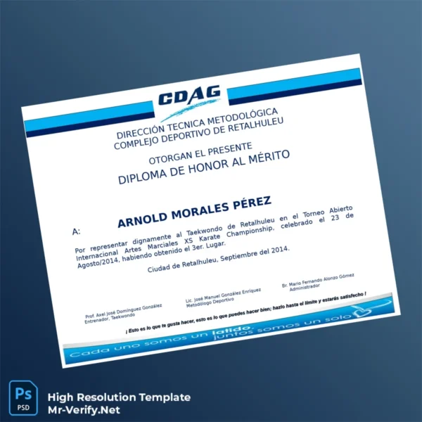 Guatemala CDAG Taekwondo Honor Diploma Template – Fully Editable & High Resolution Guatemala CDAG Taekwondo Honor Diploma Template – Fully Editable & High Resolution