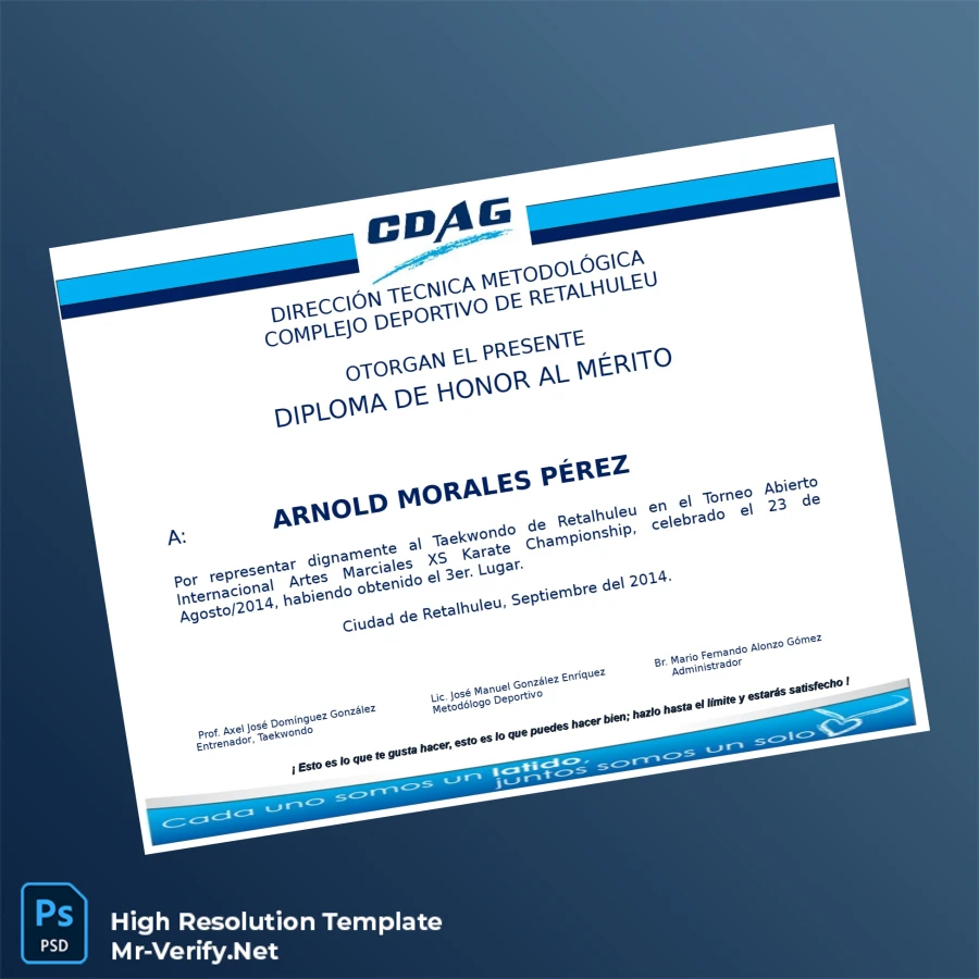 Guatemala CDAG Taekwondo Honor Diploma Template – Fully Editable & High Resolution Guatemala CDAG Taekwondo Honor Diploma Template – Fully Editable & High Resolution