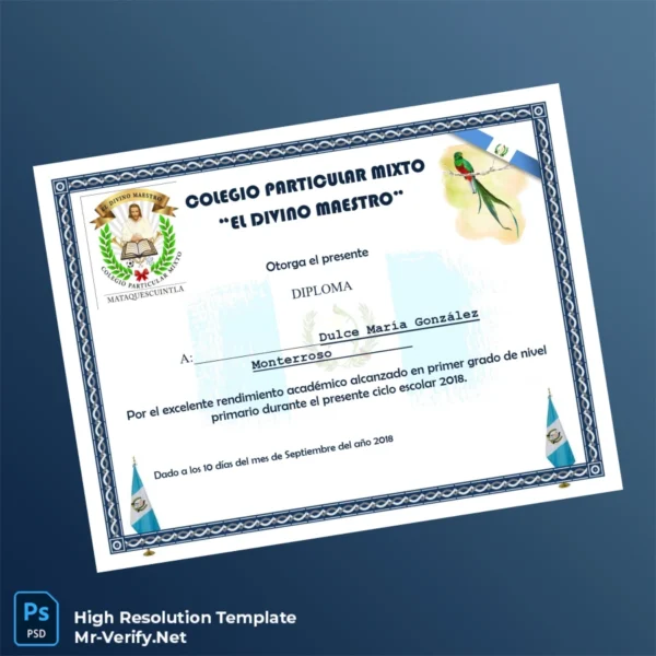 Guatemala Colegio Particular Mixto _El Divino Maestro_ Diploma – Fully Editable & High Resolution 2 Page Guatemala Colegio Particular Mixto _El Divino Maestro_ Diploma – Fully Editable & High Resolution 2 Page