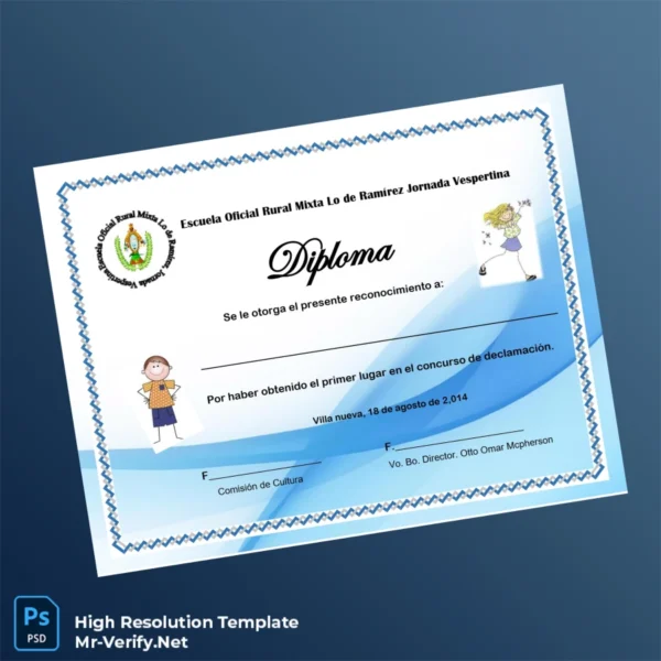 Printable Guatemala Escuela Oficial Rural Mixta Lo de Ramírez Diploma Image Preview - PrintDocs