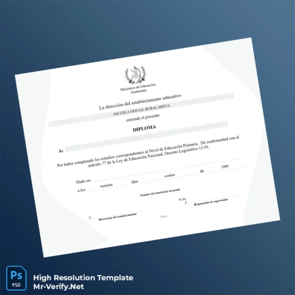 Guatemala Escuela Oficial Rural Mixta Primary Education Diploma Template – Fully Editable & High Resolution Guatemala Escuela Oficial Rural Mixta Primary Education Diploma Template – Fully Editable & High Resolution