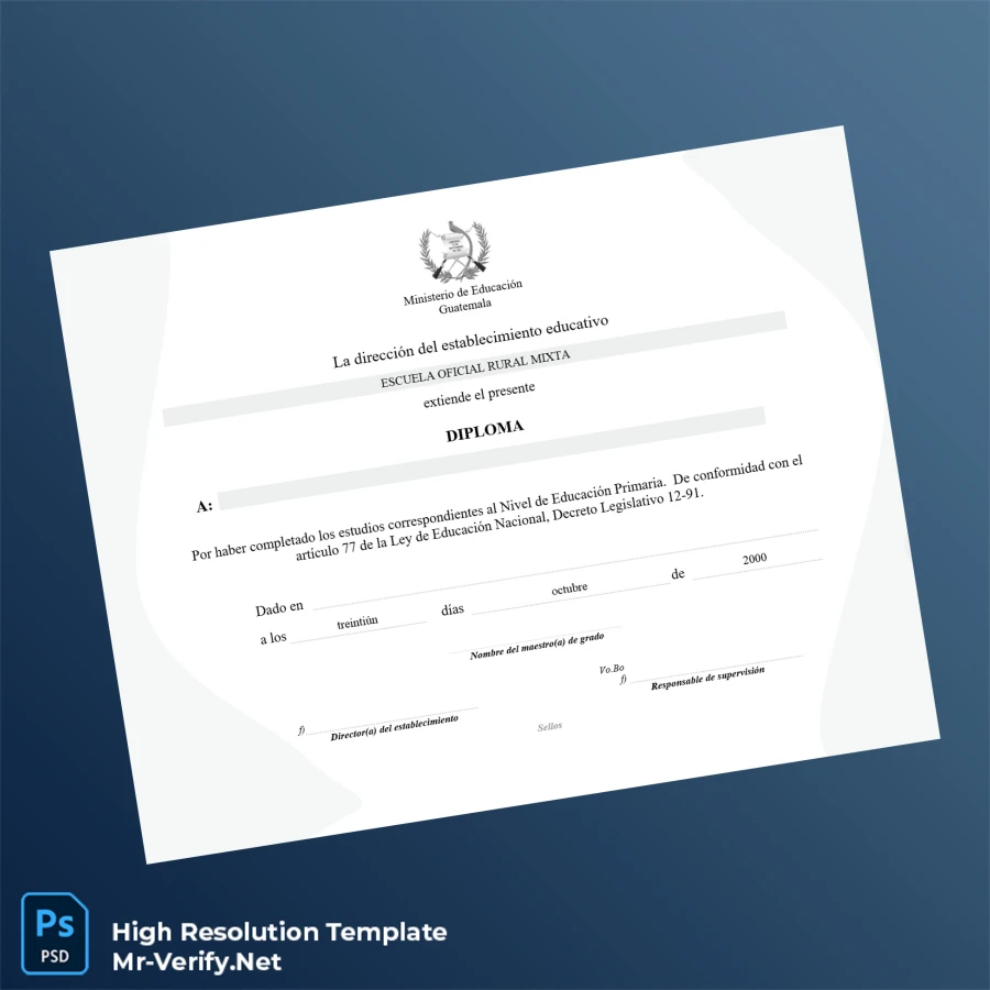 Guatemala Escuela Oficial Rural Mixta Primary Education Diploma Template – Fully Editable & High Resolution Guatemala Escuela Oficial Rural Mixta Primary Education Diploma Template – Fully Editable & High Resolution