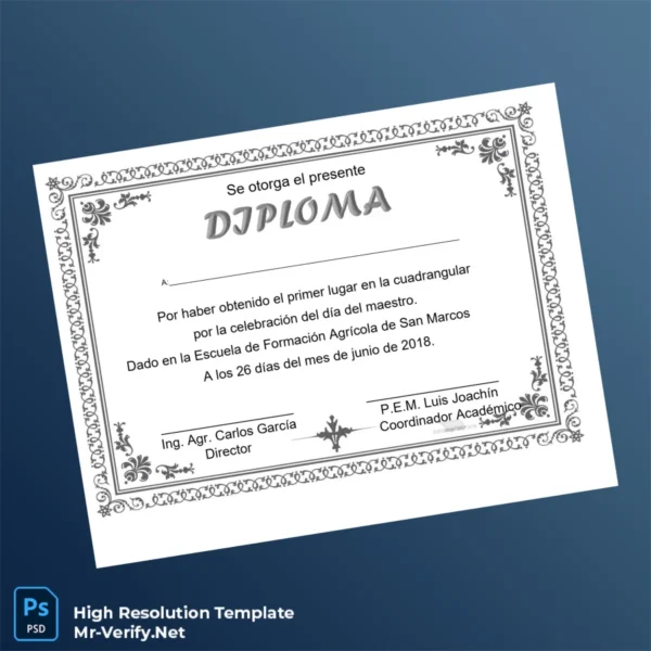 Editable File Template Guatemala Escuela de FormaciA³n AgrAcola de San Marcos Diploma Template 600x600 - Editable File Template