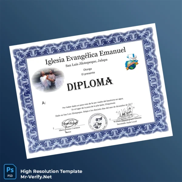 Guatemala Iglesia Evangélica Emanuel Baptism Diploma Template – Fully Editable & Print-Ready Guatemala Iglesia Evangélica Emanuel Baptism Diploma Template – Fully Editable & Print-Ready