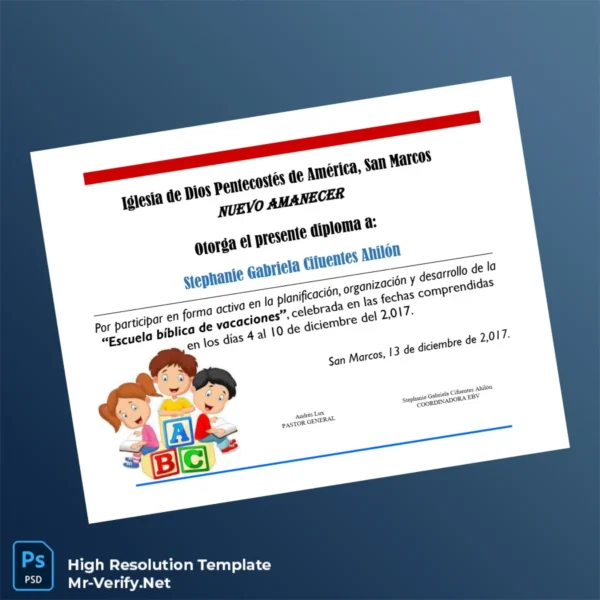 Guatemala Iglesia de Dios Pentecostés de América Diploma – Fully Editable & Print-Ready