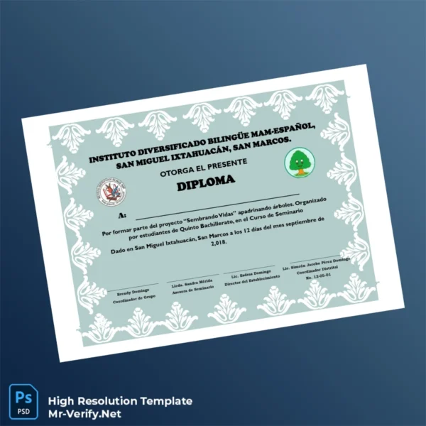 Guatemala Instituto Diversificado Bilingüe MAM-Español Diploma Template – Fully Editable & Print-Ready Guatemala Instituto Diversificado Bilingüe MAM-Español Diploma Template – Fully Editable & Print-Ready