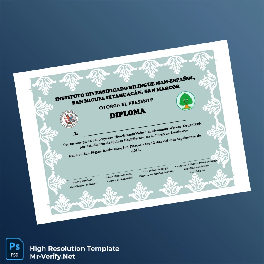 Guatemala Instituto Diversificado Bilingüe MAM-Español Diploma Template – Fully Editable & Print-Ready Guatemala Instituto Diversificado Bilingüe MAM-Español Diploma Template – Fully Editable & Print-Ready