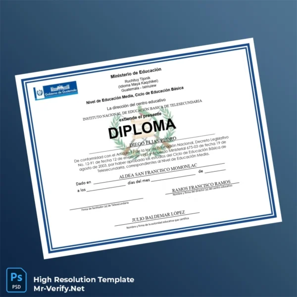 Guatemala Instituto Nacional de Educación Básica de Telesecundaria Primary Education Diploma – Fully Editable High Resolution 3 Page Guatemala Instituto Nacional de Educación Básica de Telesecundaria Primary Education Diploma – Fully Editable High Resolution 3 Page