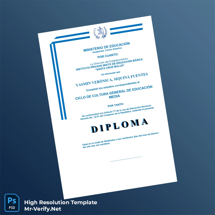 Guatemala Instituto Privado Mixto de Educación Básica Santa Cruz Mulú Diploma – Fully Editable & Print-Ready 2 Page Guatemala Instituto Privado Mixto de Educación Básica Santa Cruz Mulú Diploma – Fully Editable & Print-Ready 2 Page
