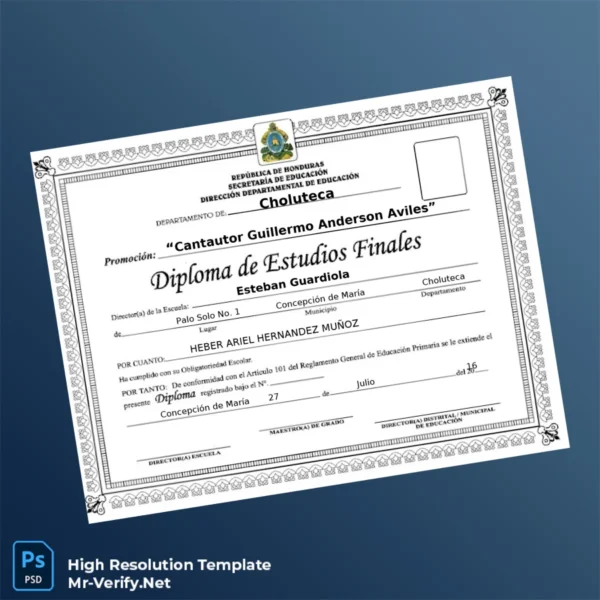 Printable Honduras Concepción de María Diploma de Estudios Finales Template Image Preview - PrintDocs