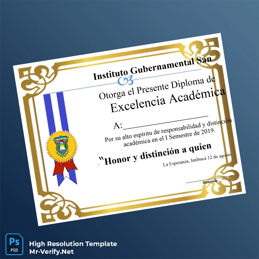 Honduras Instituto Gubernamental San Francisco Academic Excellence Diploma – Fully Editable High Resolution Honduras Instituto Gubernamental San Francisco Academic Excellence Diploma – Fully Editable High Resolution