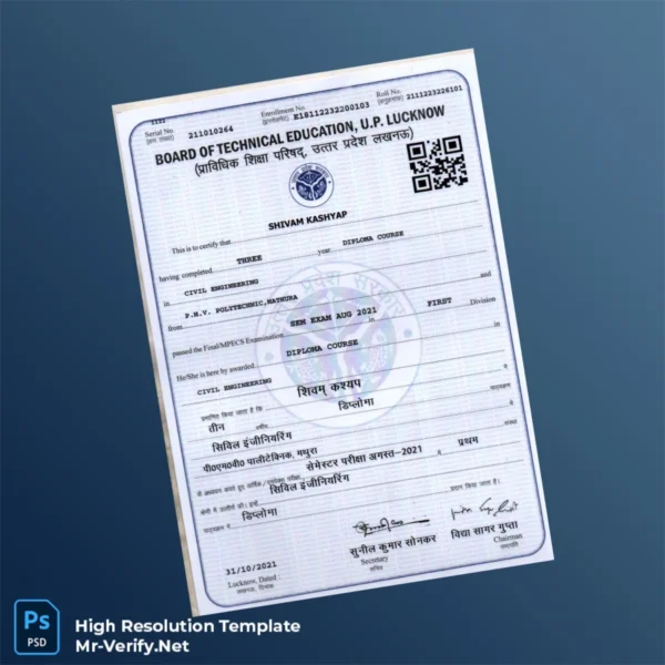 India Board of Technical Education U.P. Lucknow Diploma in Civil Engineering Template – Fully Editable & Print-Ready India Board of Technical Education U.P. Lucknow Diploma in Civil Engineering Template – Fully Editable & Print-Ready