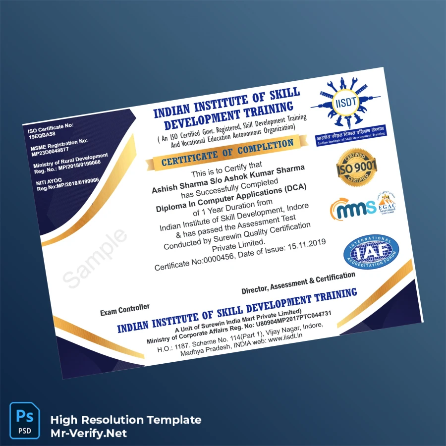 India Indian Institute of Skill Development Diploma in Computer Applications – Fully Editable & High Resolution India Indian Institute of Skill Development Diploma in Computer Applications – Fully Editable & High Resolution