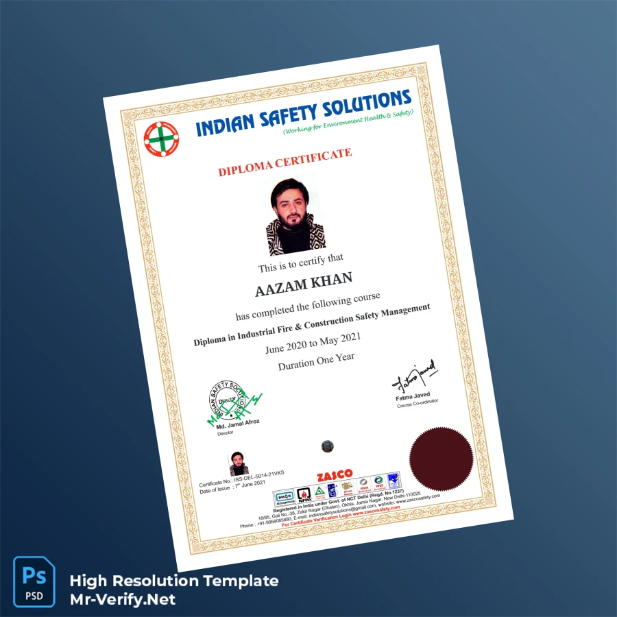 India Indian Safety Solutions Diploma in Industrial Fire & Construction Safety Management Template – Fully Editable & Print-Ready 6 Page India Indian Safety Solutions Diploma in Industrial Fire & Construction Safety Management Template – Fully Editable & Print-Ready 6 Page
