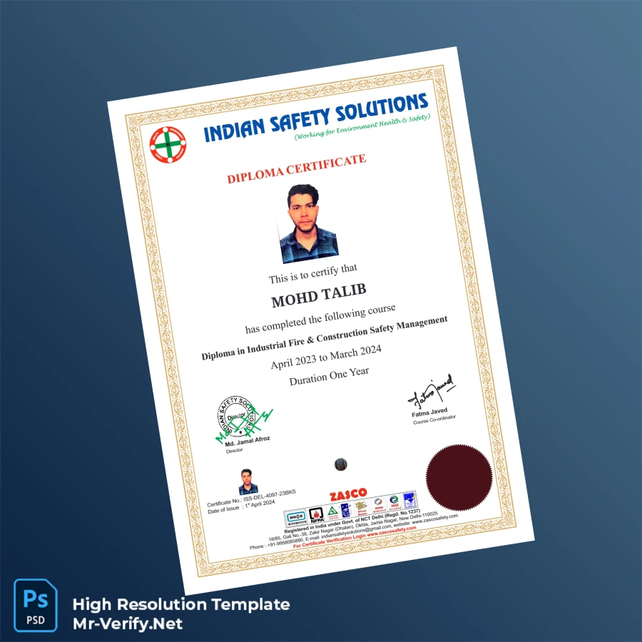 India Indian Safety Solutions Diploma in Industrial Fire & Construction Safety Management Template – Fully Editable & Print-Ready 6 Page India Indian Safety Solutions Diploma in Industrial Fire & Construction Safety Management Template – Fully Editable & Print-Ready 6 Page