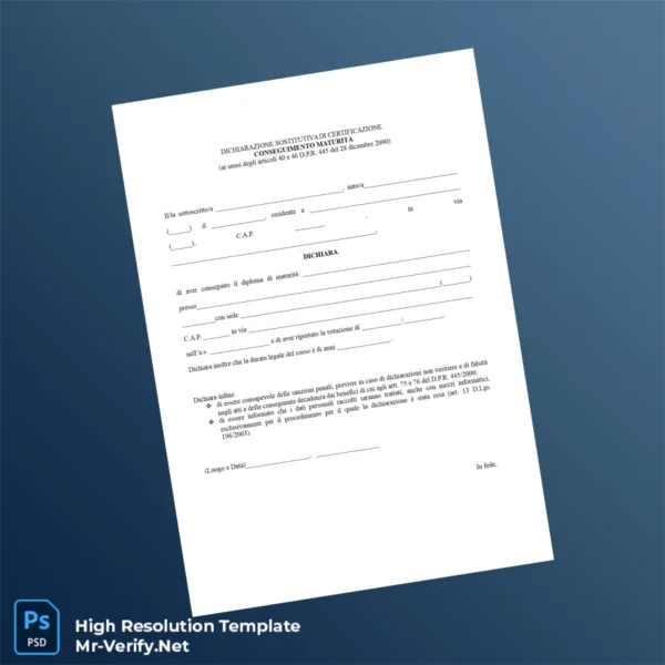 Italy Autocertificazione Diploma Maturità Template – Fully Editable & Print-Ready Italy Autocertificazione Diploma Maturità Template – Fully Editable & Print-Ready