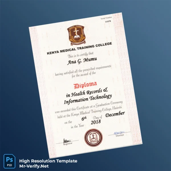 Kenya Kenya Medical Training College Diploma in Health Records & Information Technology Template – Fully Editable & Print-Ready Kenya Kenya Medical Training College Diploma in Health Records & Information Technology Template – Fully Editable & Print-Ready