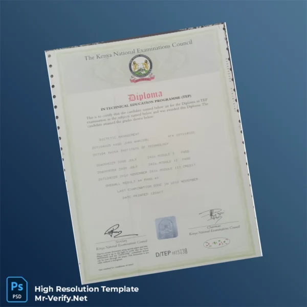Kenya Thika Institute of Technology Diploma in Technical Education Program Certificate – Fully Editable High Resolution Kenya Thika Institute of Technology Diploma in Technical Education Program Certificate – Fully Editable High Resolution