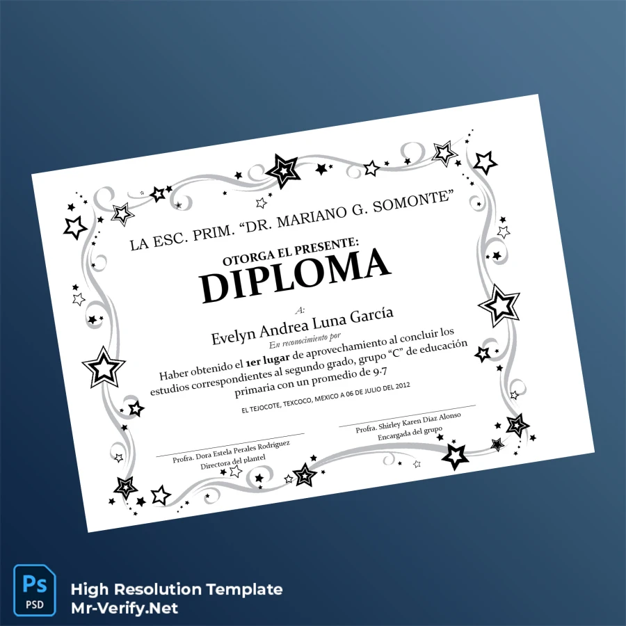 Mexico Dr. Mariano G. Somonte Primary School Academic Excellence Diploma – Fully Editable & High Resolution Mexico Dr. Mariano G. Somonte Primary School Academic Excellence Diploma – Fully Editable & High Resolution
