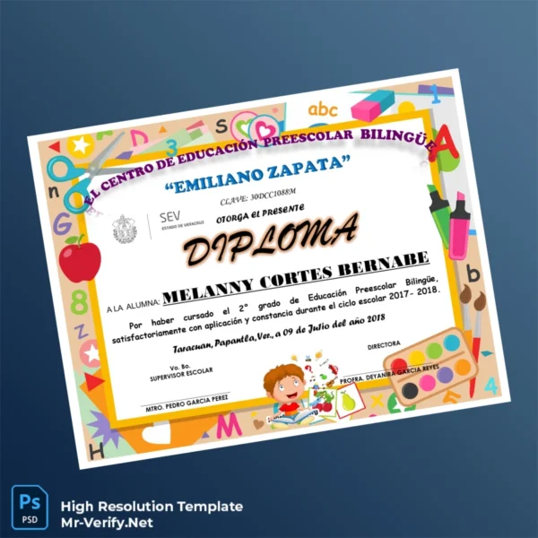 Mexico Emiliano Zapata Preschool Center Preschool Diploma – Fully Editable & Print-Ready 3 Page Mexico Emiliano Zapata Preschool Center Preschool Diploma – Fully Editable & Print-Ready 3 Page