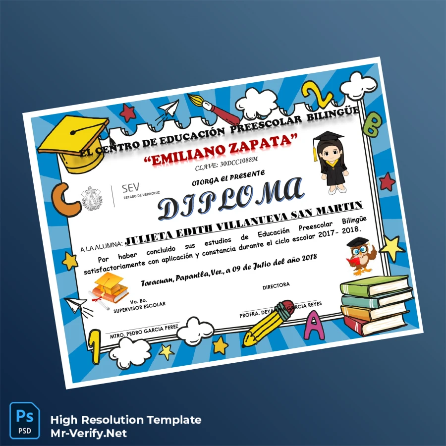 Mexico Emiliano Zapata Preschool Center Preschool Diploma – Fully Editable & Print-Ready 3 Page Mexico Emiliano Zapata Preschool Center Preschool Diploma – Fully Editable & Print-Ready 3 Page
