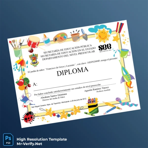 Mexico Francisco de Goya y Luciente Kindergarten Diploma Template – Fully Editable & Print-Ready Mexico Francisco de Goya y Luciente Kindergarten Diploma Template – Fully Editable & Print-Ready