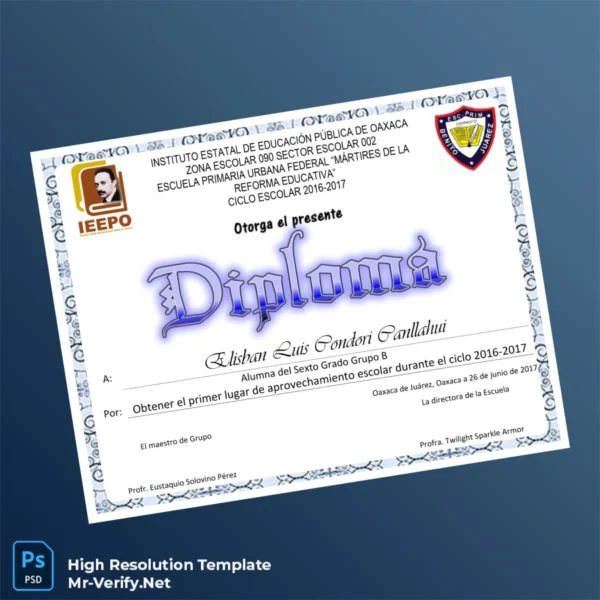 Mexico Instituto Estatal de Educación Pública de Oaxaca Primary Diploma – Fully Editable & Print-Ready Mexico Instituto Estatal de Educación Pública de Oaxaca Primary Diploma – Fully Editable & Print-Ready