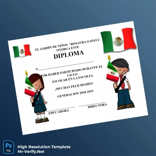 Printable Mexico Jardín de Niños Rosaura Zapata Diploma Template Image Preview - PrintDocs