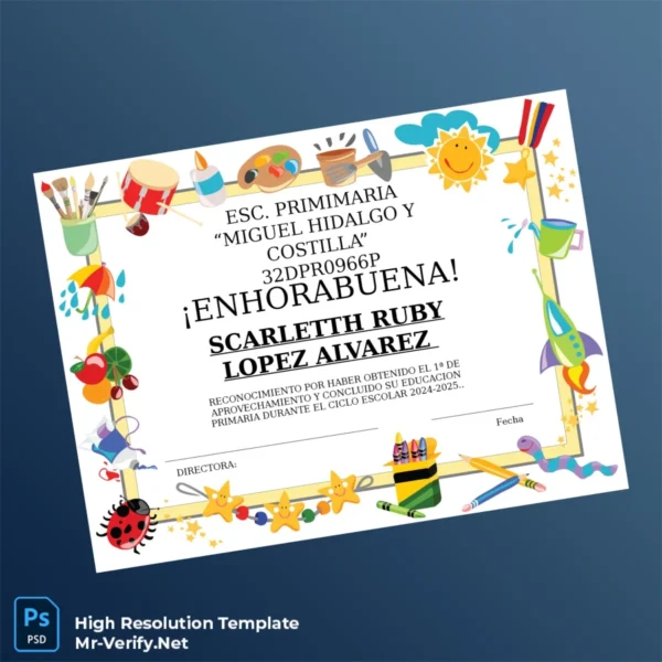 Mexico Miguel Hidalgo y Costilla Primary School Recognition Certificate – Fully Editable & Print-Ready Mexico Miguel Hidalgo y Costilla Primary School Recognition Certificate – Fully Editable & Print-Ready