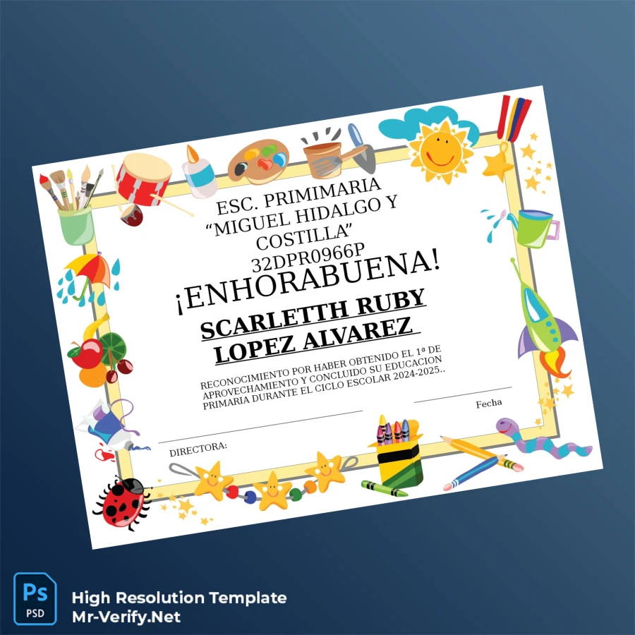 Mexico Miguel Hidalgo y Costilla Primary School Recognition Certificate – Fully Editable & Print-Ready Mexico Miguel Hidalgo y Costilla Primary School Recognition Certificate – Fully Editable & Print-Ready