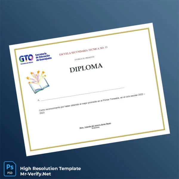 Mexico Technical Secondary School No. 53 Best Average Diploma 2022-2023 Template – Fully Editable & High Resolution Mexico Technical Secondary School No. 53 Best Average Diploma 2022-2023 Template – Fully Editable & High Resolution