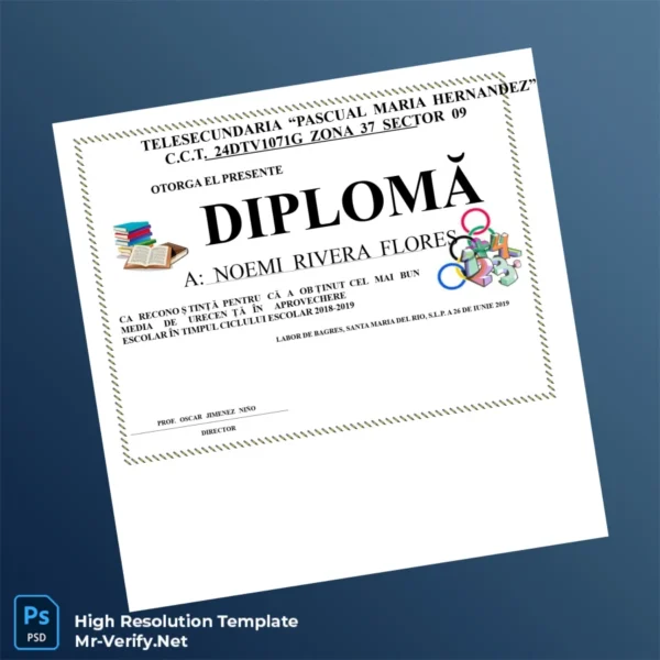 Mexico Telesecundaria ‘Pascual Maria Hernandez’ High School Diploma Template – Fully Editable & Print-Ready Mexico Telesecundaria ‘Pascual Maria Hernandez’ High School Diploma Template – Fully Editable & Print-Ready