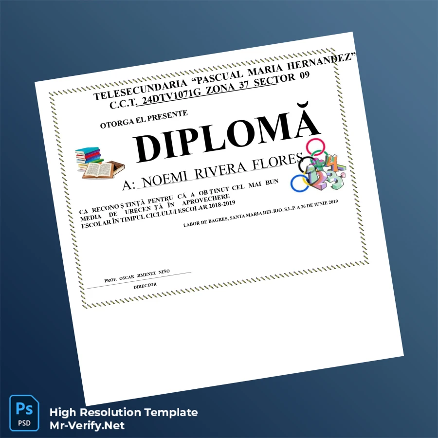 Mexico Telesecundaria ‘Pascual Maria Hernandez’ High School Diploma Template – Fully Editable & Print-Ready Mexico Telesecundaria ‘Pascual Maria Hernandez’ High School Diploma Template – Fully Editable & Print-Ready