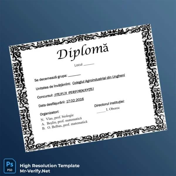 Moldova Colegiul Agroindustrial din Ungheni Certificate of Mention – Fully Editable & High Resolution 2 Page Moldova Colegiul Agroindustrial din Ungheni Certificate of Mention – Fully Editable & High Resolution 2 Page