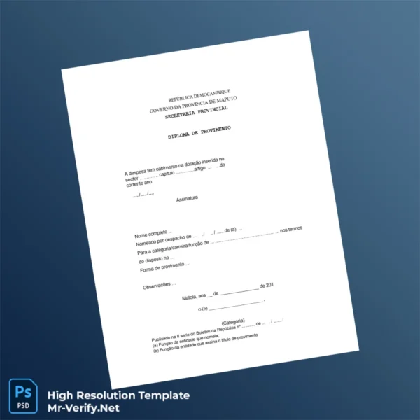Mozambique Provincial Government Diploma of Provision Template – Fully Editable & Print-Ready Mozambique Provincial Government Diploma of Provision Template – Fully Editable & Print-Ready