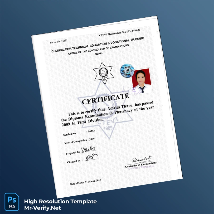Nepal Council for Technical Education and Vocational Training Diploma in Pharmacy Certificate – Fully Editable High Resolution Nepal Council for Technical Education and Vocational Training Diploma in Pharmacy Certificate – Fully Editable High Resolution