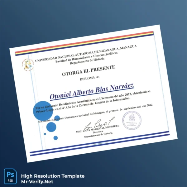 Nicaragua National Autonomous University Diploma in Information Management – Fully Editable High Resolution Nicaragua National Autonomous University Diploma in Information Management – Fully Editable High Resolution