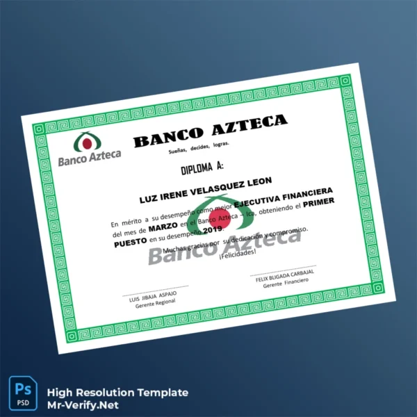 Peru Banco Azteca Diploma Certificate – Fully Editable High Resolution Template Peru Banco Azteca Diploma Certificate – Fully Editable High Resolution Template