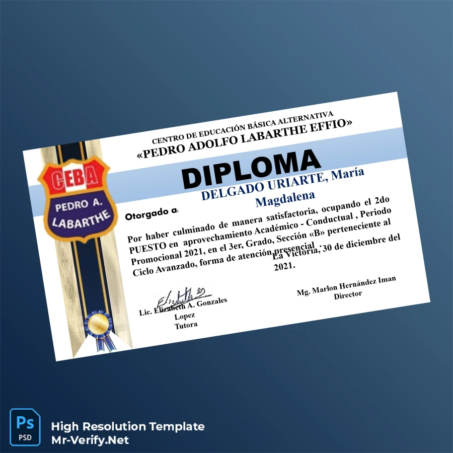 Peru CEBA Pedro Adolfo Labarthe Effio Diploma – Fully Editable, High Resolution Template 5 Page Peru CEBA Pedro Adolfo Labarthe Effio Diploma – Fully Editable, High Resolution Template 5 Page