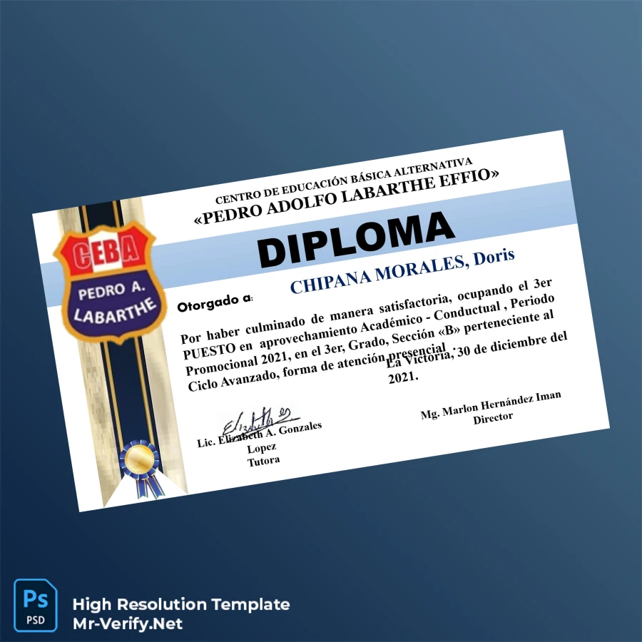 Peru CEBA Pedro Adolfo Labarthe Effio Diploma – Fully Editable, High Resolution Template 5 Page Peru CEBA Pedro Adolfo Labarthe Effio Diploma – Fully Editable, High Resolution Template 5 Page
