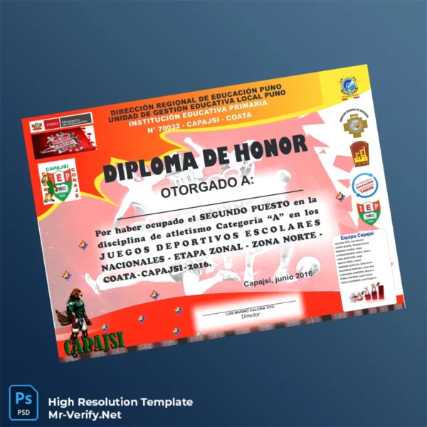 Peru Capajsi Primary School Honor Diploma Template – Fully Editable & Print-Ready Peru Capajsi Primary School Honor Diploma Template – Fully Editable & Print-Ready