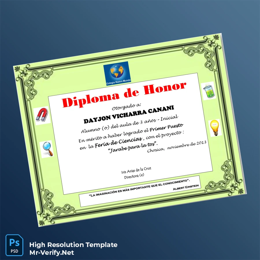 Peru Colegio Nuevo Mundo Honor Diploma – Fully Editable, High Resolution Template Peru Colegio Nuevo Mundo Honor Diploma – Fully Editable, High Resolution Template