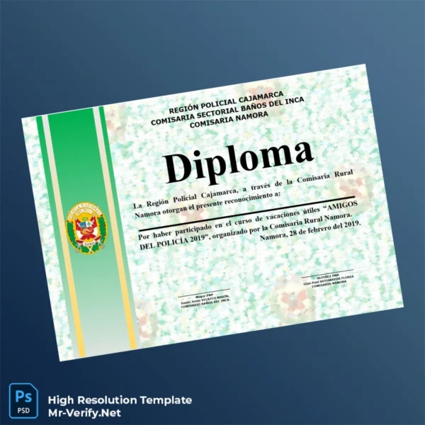 Peru Comisaria Rural Namora Diploma of Recognition 2019 Template – Fully Editable & Print-Ready