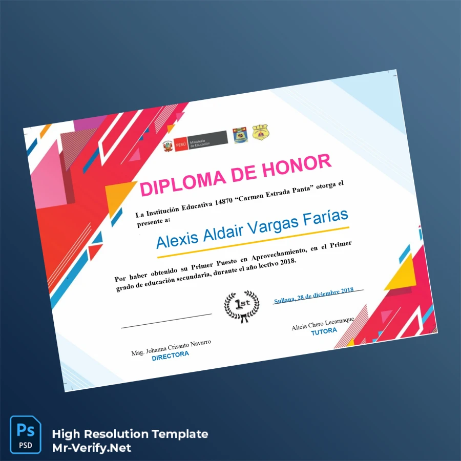 Peru Educational Institution 14870 Carmen Estrada Panta Honor Diploma Template – Fully Editable & Print-Ready Peru Educational Institution 14870 Carmen Estrada Panta Honor Diploma Template – Fully Editable & Print-Ready