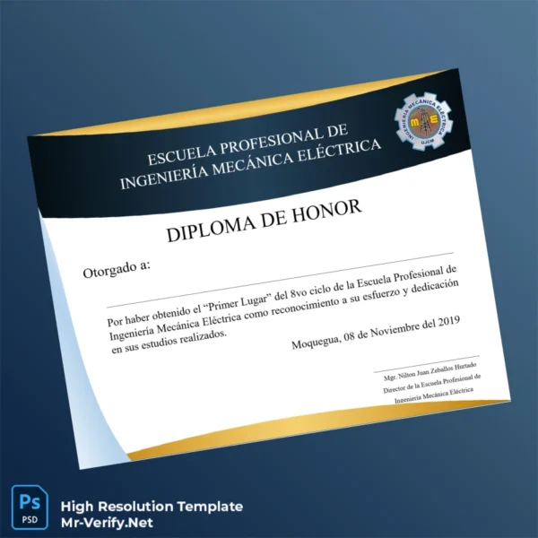 Peru Escuela Profesional de Ingeniería Mecánica Eléctrica Diploma of Honor – Fully Editable & Print-Ready