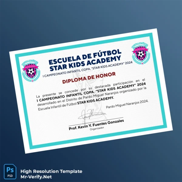 Peru Escuela de Fútbol Star Kids Academy Diploma of Honor Template – Fully Editable & Print-Ready Peru Escuela de Fútbol Star Kids Academy Diploma of Honor Template – Fully Editable & Print-Ready