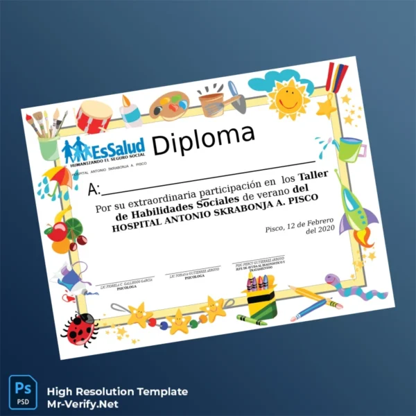 Peru Hospital Antonio Skrabonja A. Pisco Diploma in Social Skills Workshop – Fully Editable Print-Ready Template Peru Hospital Antonio Skrabonja A. Pisco Diploma in Social Skills Workshop – Fully Editable Print-Ready Template