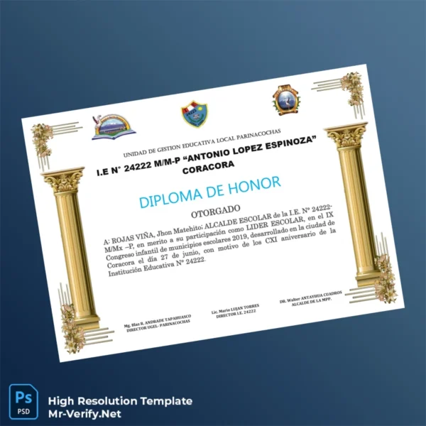 Peru I.E N° 24222 M_M-P Diploma of Honor Template – Fully Editable & Print-Ready Peru I.E N° 24222 M_M-P Diploma of Honor Template – Fully Editable & Print-Ready