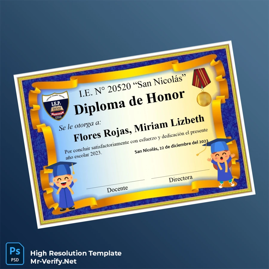 Peru I.E. N° 20520 ‘San Nicolás’ Honor Diploma Template – Fully Editable & Print-Ready Peru I.E. N° 20520 ‘San Nicolás’ Honor Diploma Template – Fully Editable & Print-Ready